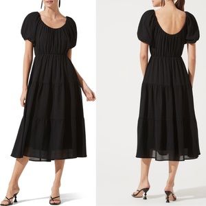 Black midi dress for work ASTR the Label Tiered Short Sleeve Dress Nordstrom m